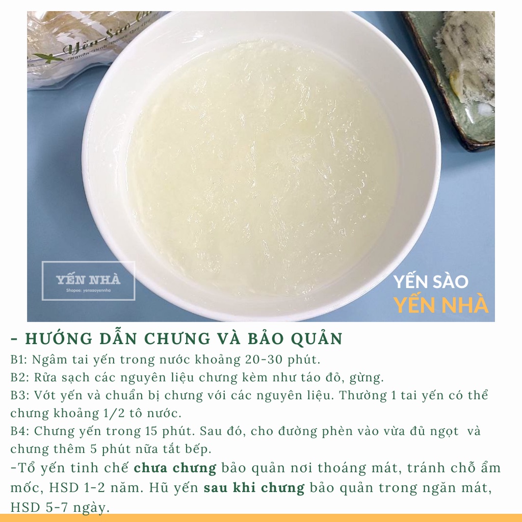 Tổ yến sào tinh chế nguyên chất 2 mặt sợi + nguyên liệu chưng Yến - Yến Nhà