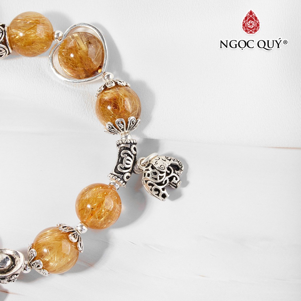 Vòng tay TA tóc vàng mix charm bạc segenitic quartz - Ngọc Quý