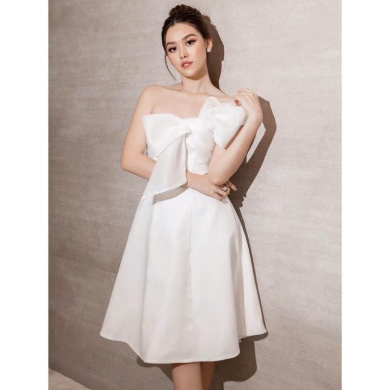 Đầm dự tiệc | Váy dự tiệc | Váy trắng xoè nơ ngực Taffta lụa | Váy sang trọng (Có đệm ngực) N147 | BigBuy360 - bigbuy360.vn