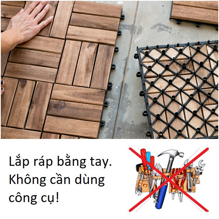 [EDEN] Combo 40 vỉ (3.6 mét vuông) ván sàn gỗ vỉ nhựa EDEN CLICK-ON tự lắp ráp ngoài trời IKEA