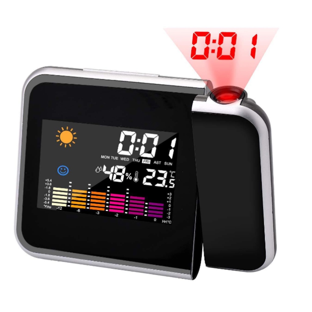 Máy Chiếu Đèn LED Hiển Thị Ngày Giờ Màu Đen Có Cổng Sạc USB