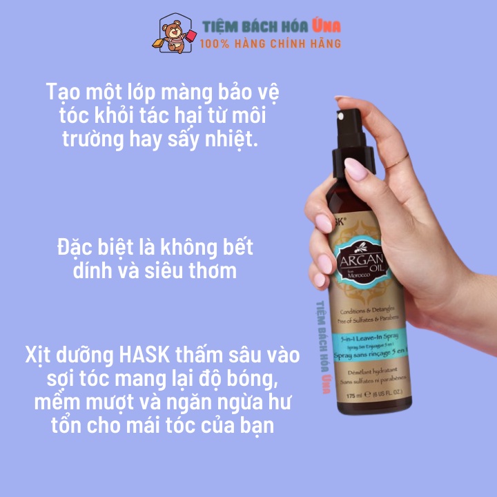 Xịt dưỡng phục hồi tóc HASK Argan Oil 5 in 1 Leave in Spray dung tích 175ml