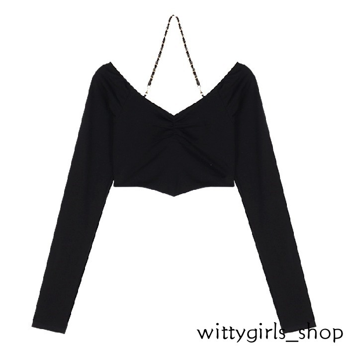 Wittygirls_ Shop | Áo Thun Tay Dài Phối Dây Xích Thời Trang Mùa Xuân Quyến Rũ Cho Nữ