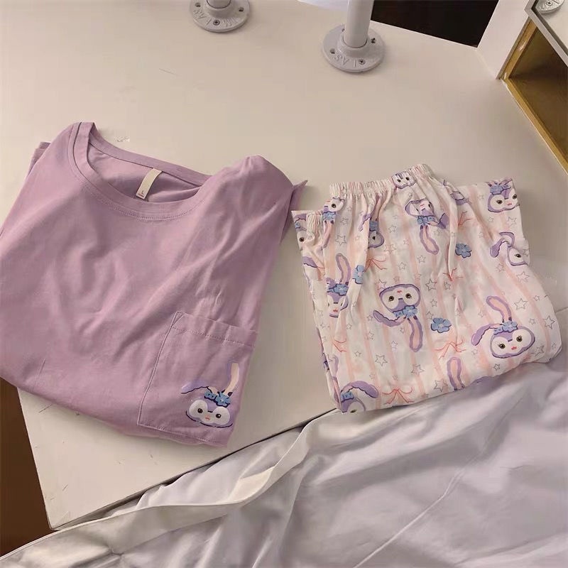 Set đồ ngủ tay ngắn phong cách Hàn Quốc thời trang mùa hè cho nữ