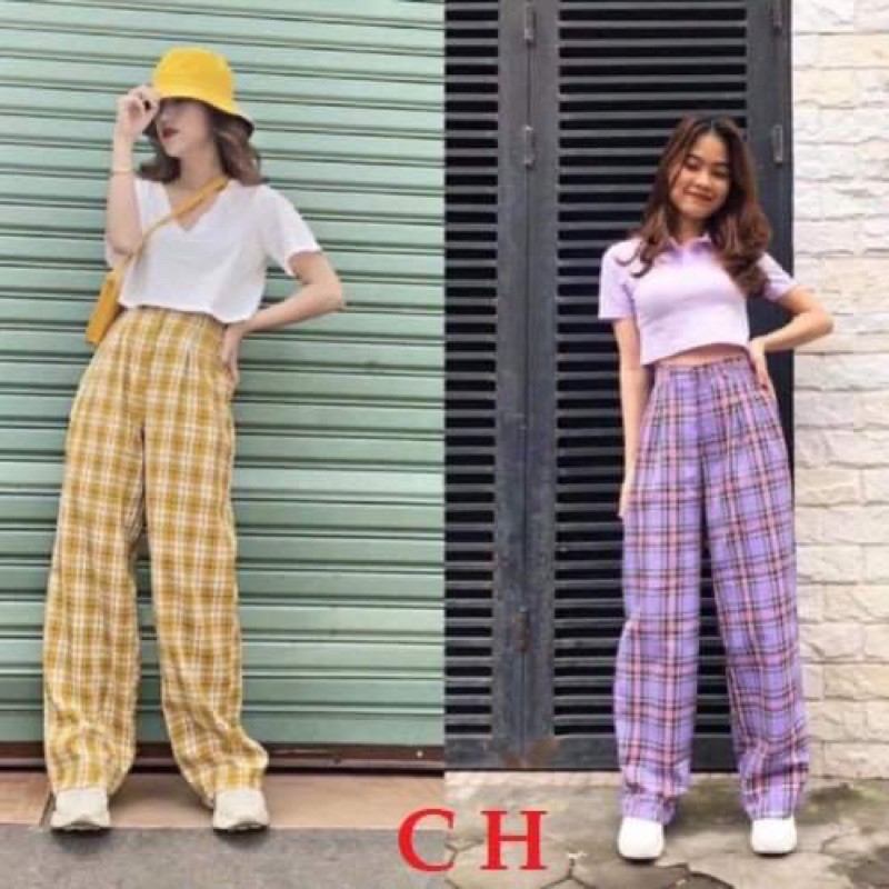 Quần kẻ ống rộng COM977