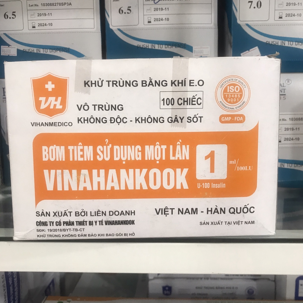 HỘP 100 cây BƠM KIM TIÊM TIỂU ĐƯỜNG INSULIN 1CC 1ML 100iu  VINAHANKOOK