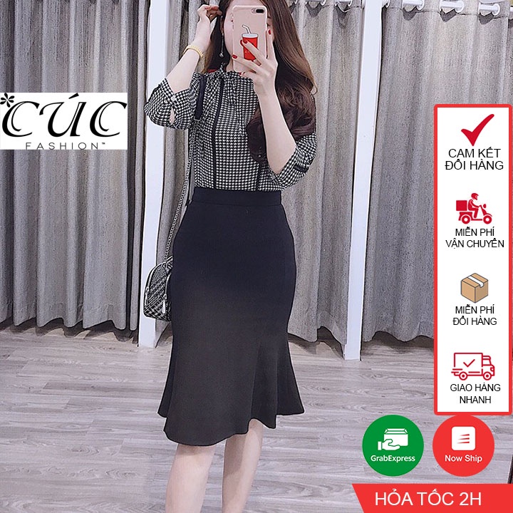 Áo sơ mi nữ tay lỡ Cúc Fashion áo somi cao cấp cổ đức họa tiết đen trắng đẹp kiểu thời trang công sở đi học A400