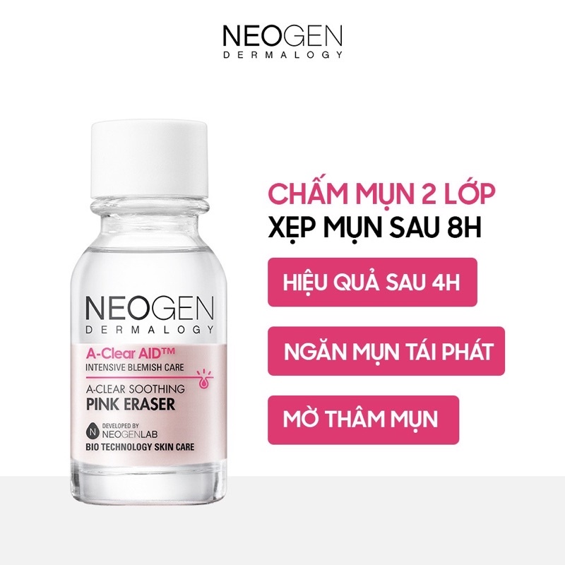 Chấm mụn Neogen 2 lớp xẹp mụn sau 4h neogen dermalogy aclear aid soothing pink eraser chấm mụn lưu huỳnh neogen