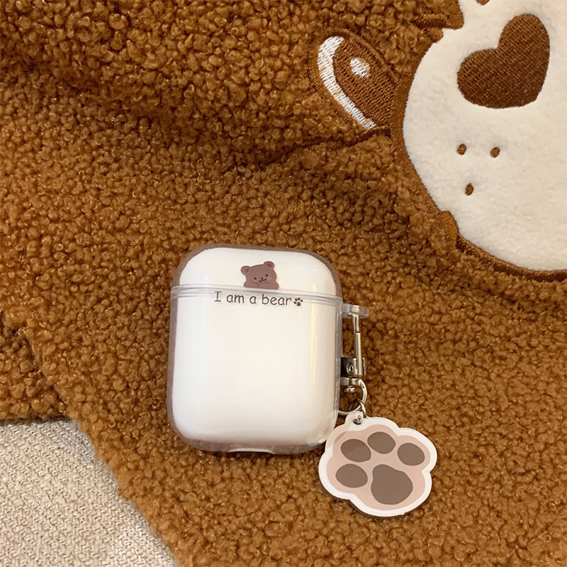 Cute Bear Footprints Earphone Case with Pendant for AirPods 1/2 Pro Silicone Transparent Protective Cover for Airpods Accessories Charging Box