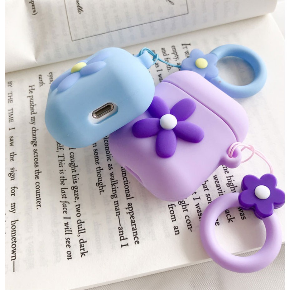 Case/Ốp Bảo vệ/Vỏ đựng Airpods Silicone Mềm Hình Hoa Nhiều Màu Sắc (Kèm Dây Đeo)