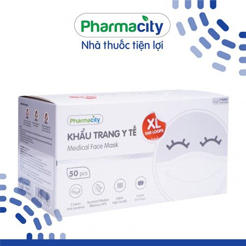 Khẩu trang y tế màu trắng 3 lớp Pharmacity size XL(Hộp 50 cái)