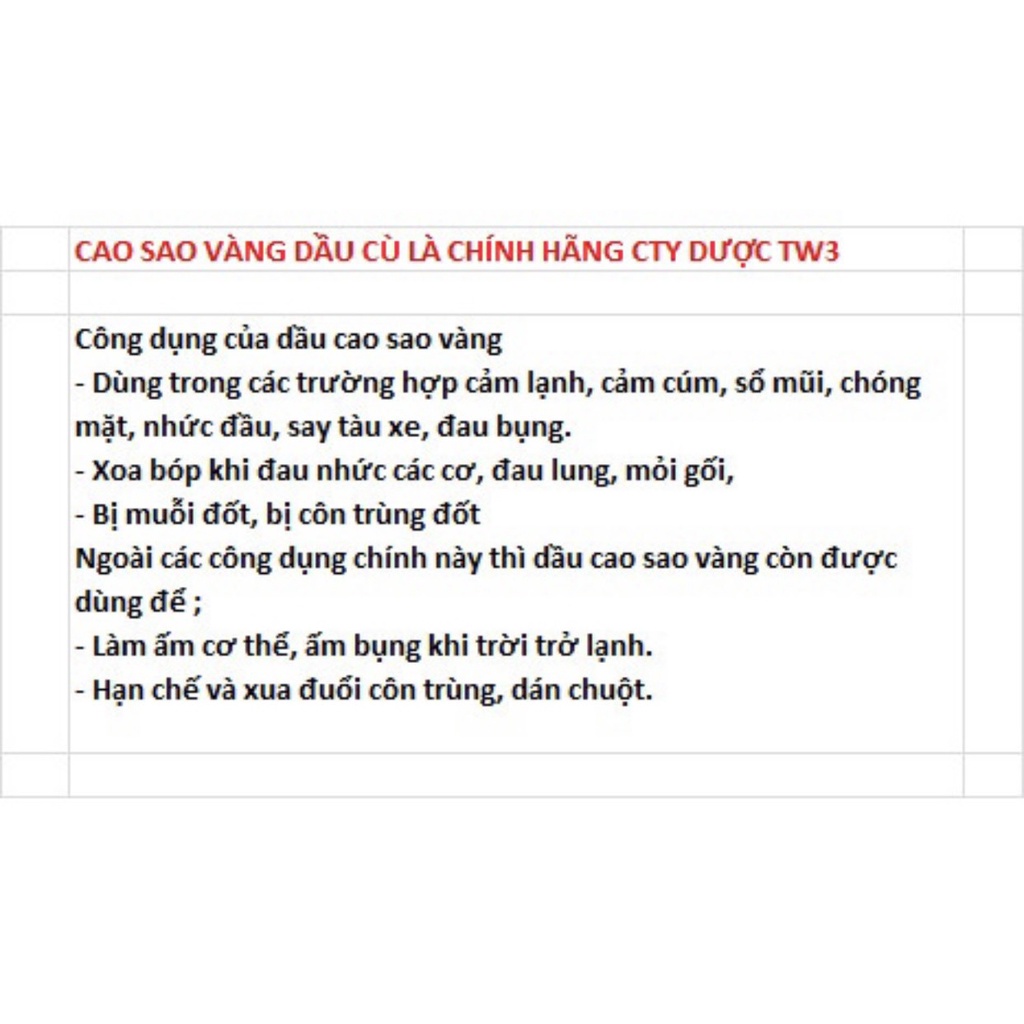 Cao Sao Vàng TW3 - Dầu Cù Là Ngôi Sao Vàng 3g Golden Star Balm