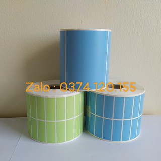 Tem in giấy decal in mã đơn hàng chất liệu giấy tổng hợp 2 màu xanh dương và xanh lá cây kích thước 90mm*75mm và 37,5*13