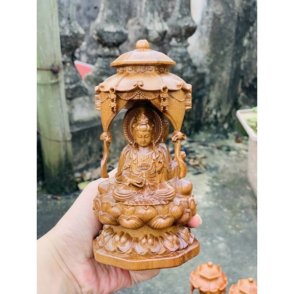 Tam thánh phật tây phương đục 3 mặt gỗ bách xanh hàng kỹ vip giá xưởng 15x9cm