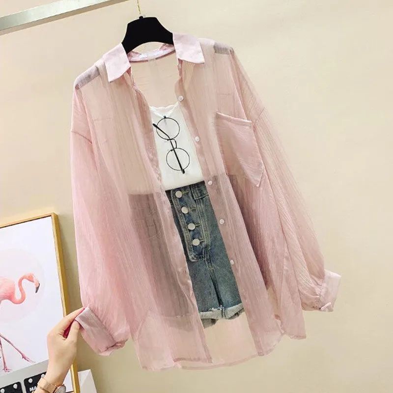 Áo Sơ Mi Vải Voan Mỏng Dáng Rộng Chống Nắng Thời Trang Mùa Hè Cho Nữ