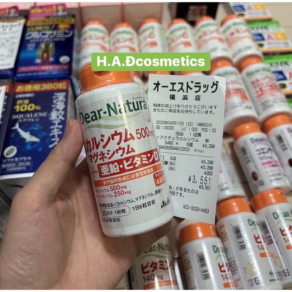viên Canxi Magie kẽm Vitamin D Asahi chuẩn nội địa Nhật lọ 180 viên