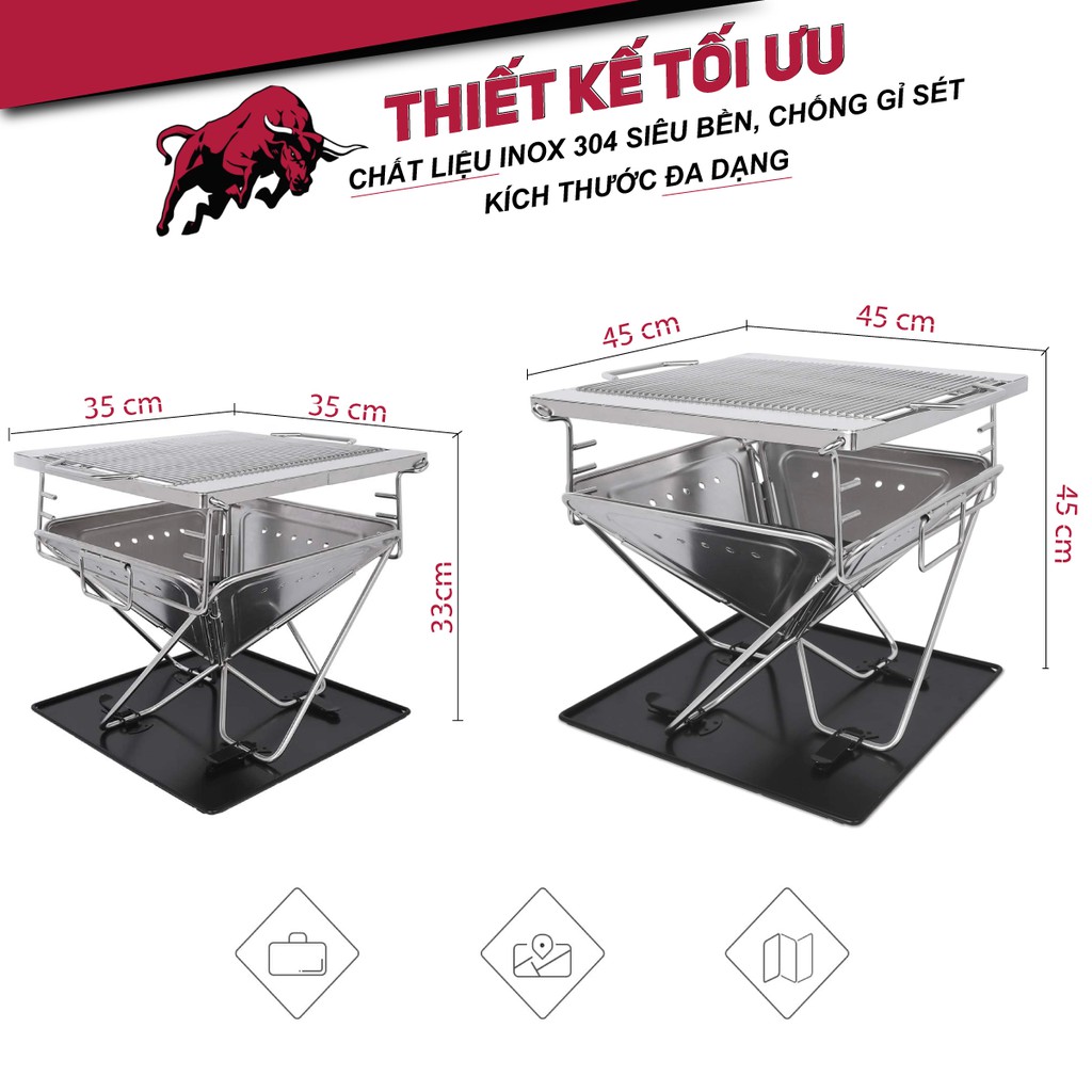 Bếp nướng BBQ Go phong cách Nhật xếp gọn - cỡ lớn (45x45cm) - bếp nướng than hoa cao cấp BBQGO01