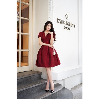 LAVIEM - Đầm gấm đỏ xoè Elyn
