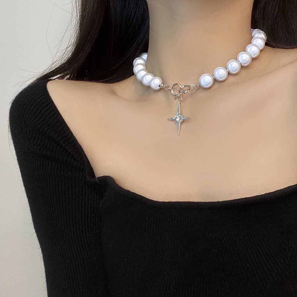 Vòng cổ choker đính hạt ngọc trai dạ quang phong cách Hàn Quốc 2021 thời trang