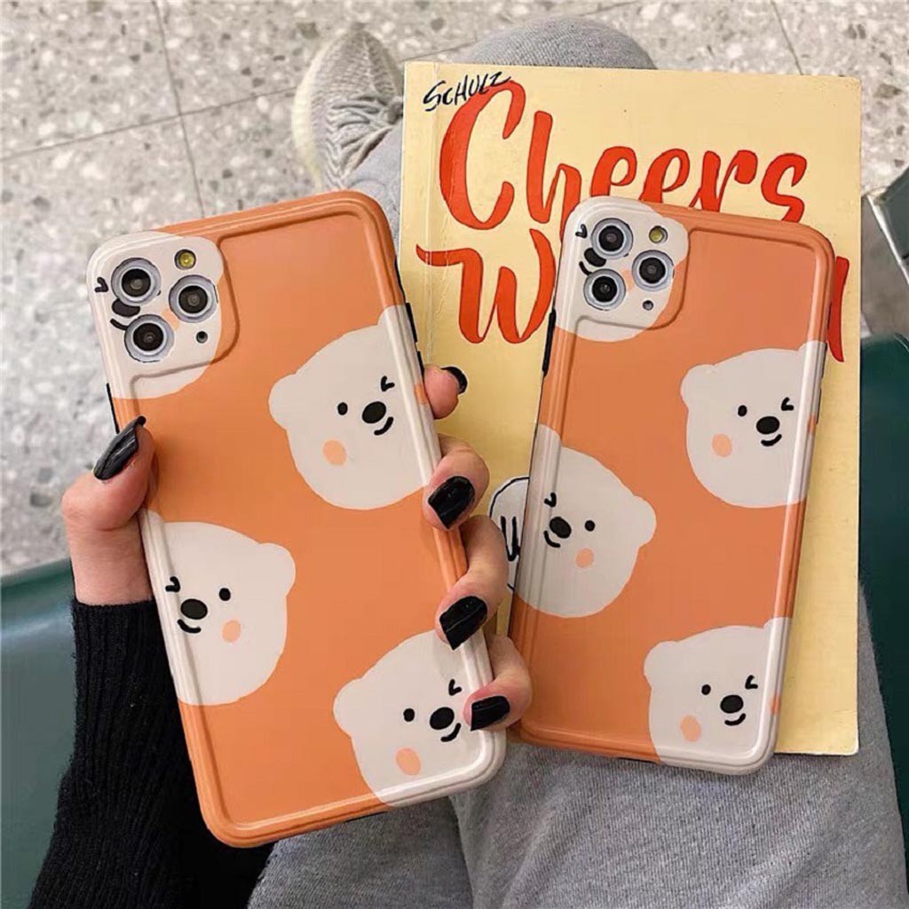 Ốp Lưng Iphone Cao Cấp Full Viền GẤU TRẮNG MÀU CAM  Dành Cho Tất Cả Dòng Iphone từ 6 đến 11promax | BigBuy360 - bigbuy360.vn