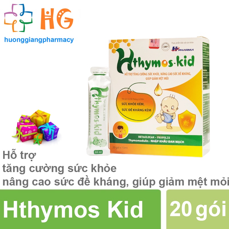 Thực phẩm bảo vệ sức khỏe Hthymos Kid hỗ trợ tăng cường sức đề kháng nâng cao đề kháng giảm mệt mỏi Hộp 20 gói