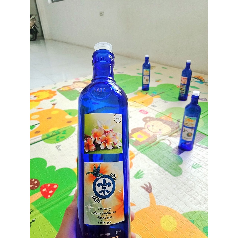 Chai thủy tinh xanh - Thái dương lam thủy 500ml dán sẵn logo