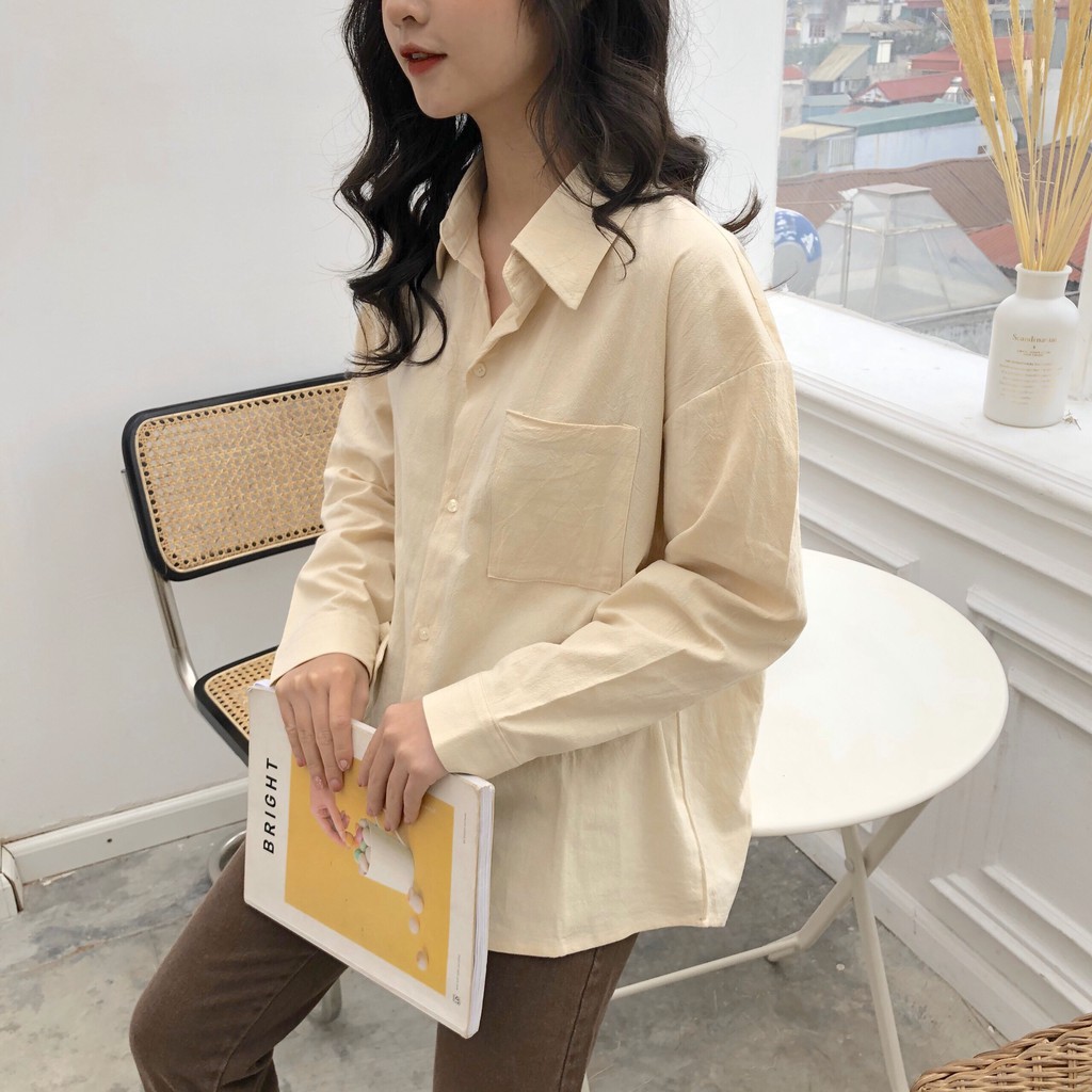 ÁO SƠ MI ĐŨI MÀU BE - ÁO SƠ MI ĐŨI TRƠN MÀU VÀNG ULZZANG - Sp hot