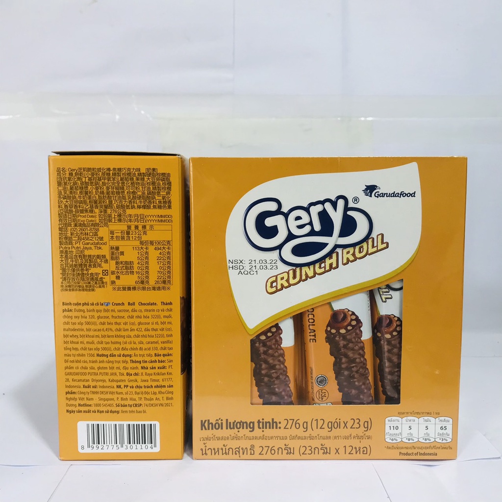 Bánh cuộn phủ Socola Gery Crunch Roll Hộp 276g (12 que)