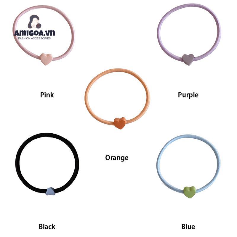 Dây Thun Cột Tóc Cao Su Co Giãn Màu Kẹo Hình Trái Tim Đơn Giản Dành Cho Nữ