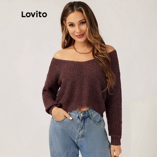 113XJ Lovito Áo len trơn cổ thuyền L21LT099 (Nâu sô cô la)