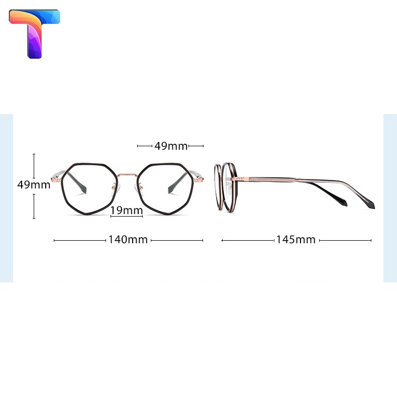 Mắt kính chống ánh sáng xanh đa giác nam nữ kim loại nhựa TJ808