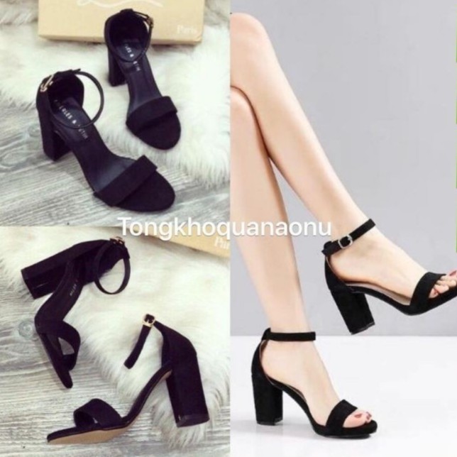 Dép Nữ Cao Gót 5p đen quai ngang đế vuông CG34 nâng dáng thanh lịch. MET SHOP