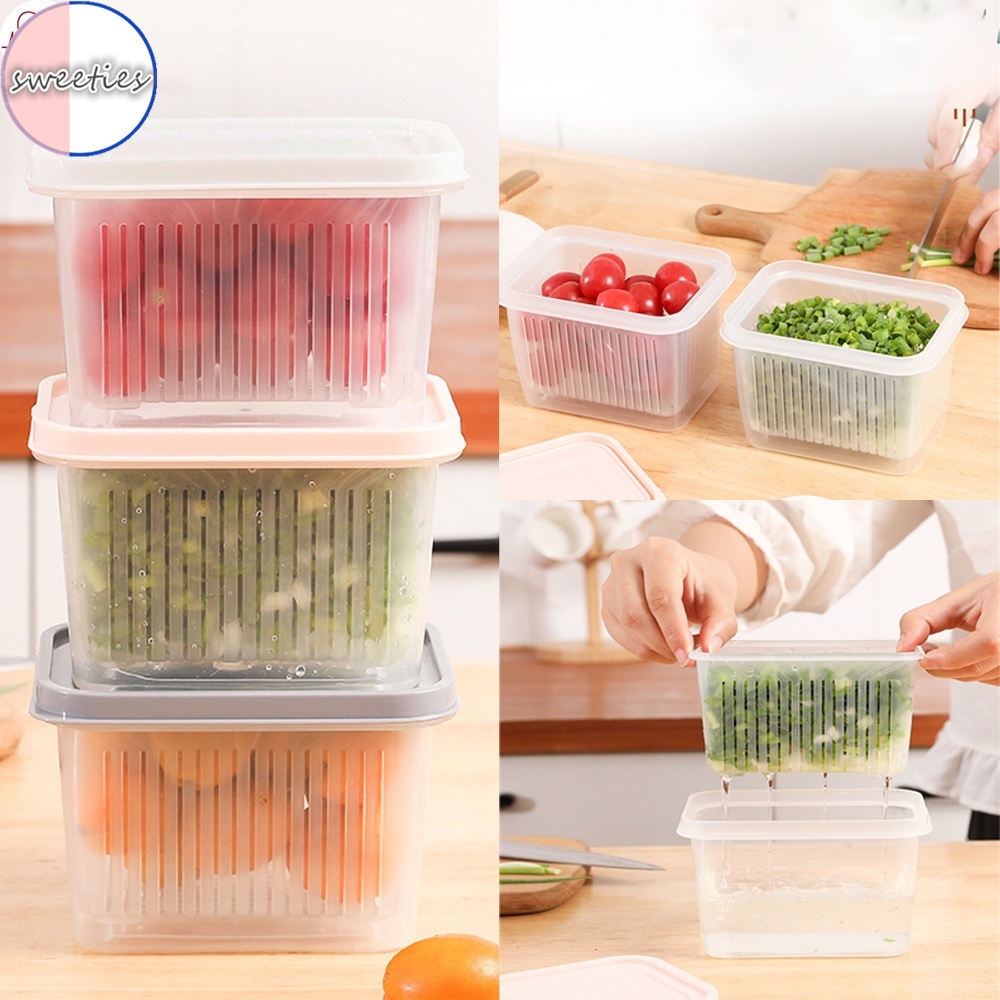 Hộp Đựng Rau Củ Quả Hai Tầng Ráo Nước Cho Tủ Lạnh
