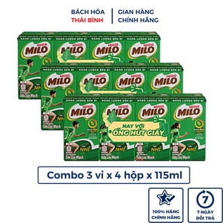 Combo 3 vỉ sữa nước lúa mạch Nestle Milo vỉ 4 hộp x 115ml