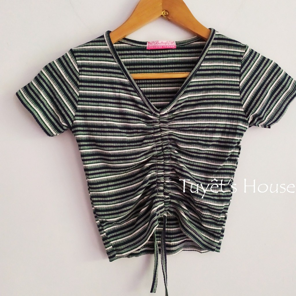 ÁO CROPTOP SỌC RÚT DÂY NGỰC TUYẾT'S HOUSE B6-4-2 | BigBuy360 - bigbuy360.vn