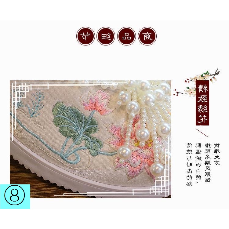 Giày Hán Phục Mũi Tròn Đính Hạt Phong Cách Trung Hoa Cổ Điển Cho Nữ