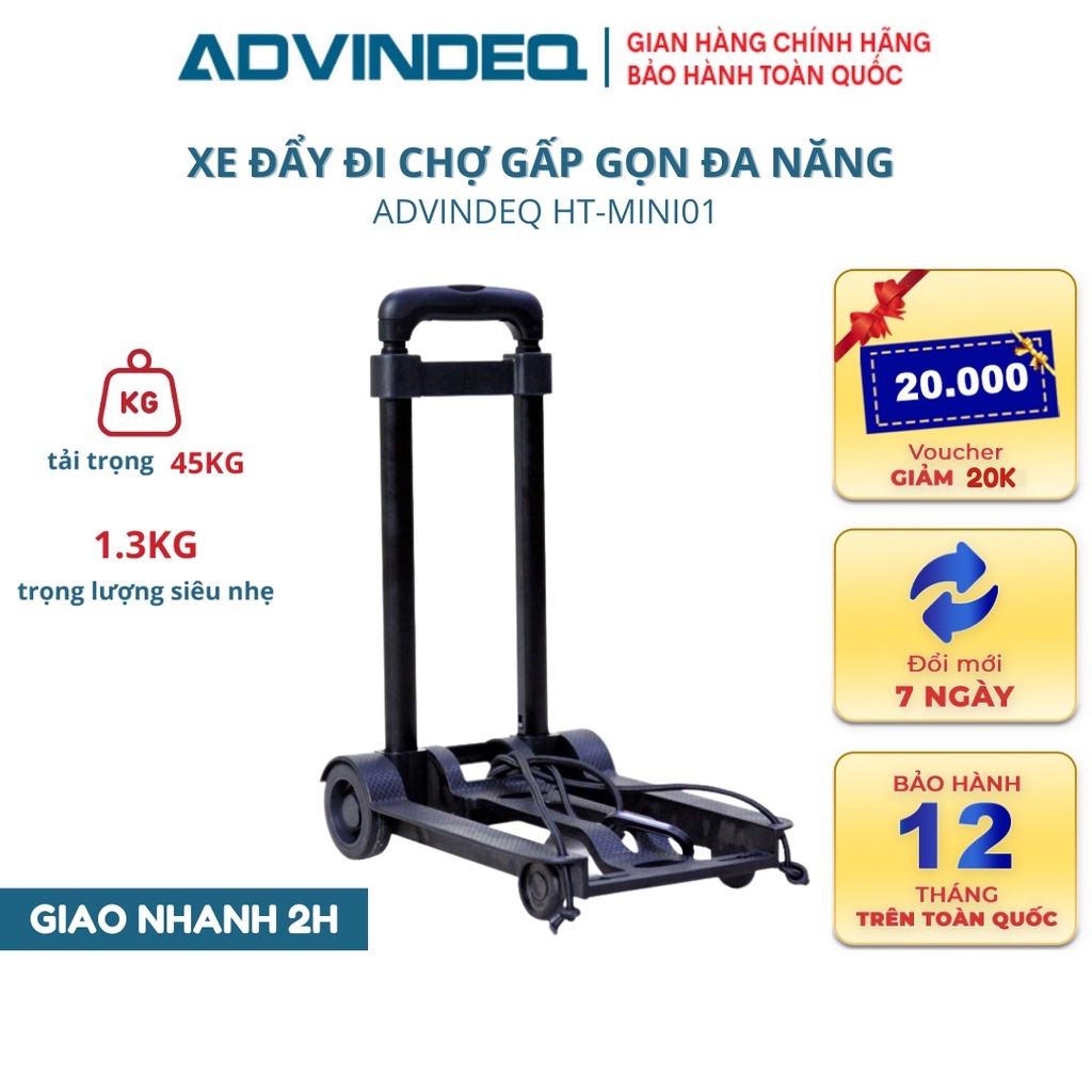 Xe đẩy đi chợ gấp gọn đa năng ADVINDEQ HT-MINI01, xe đẩy hàng tải trọng 45kg bảo hành 12 tháng toàn quốc