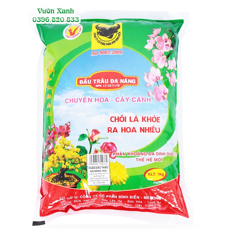 Phân bón Đầu Trâu NPK 17-12-7 chuyên hoa cây cảnh chồi lá khỏe  gói 1kg