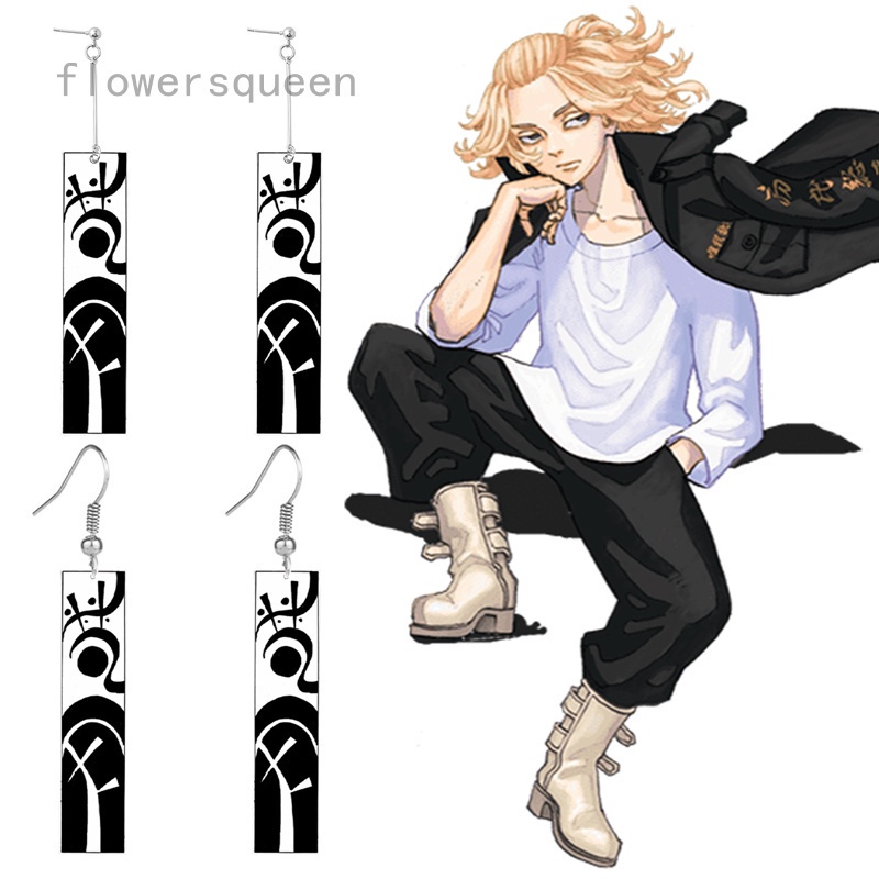 flowersqueen Cặp khuyên tai dáng dài phong cách hoạt hình tokyo revenger