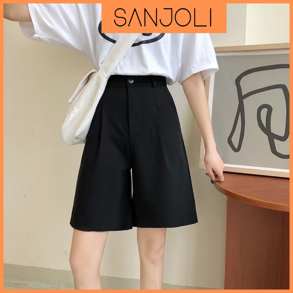 Quần Lửng Nữ Ống Rộng Hàn Quốc SANJOLI Sooc Đùi Lửng Culottes Ngố Màu Đen Đẹp Mặc Nhà Vải Thun Tuyết Mưa QD006