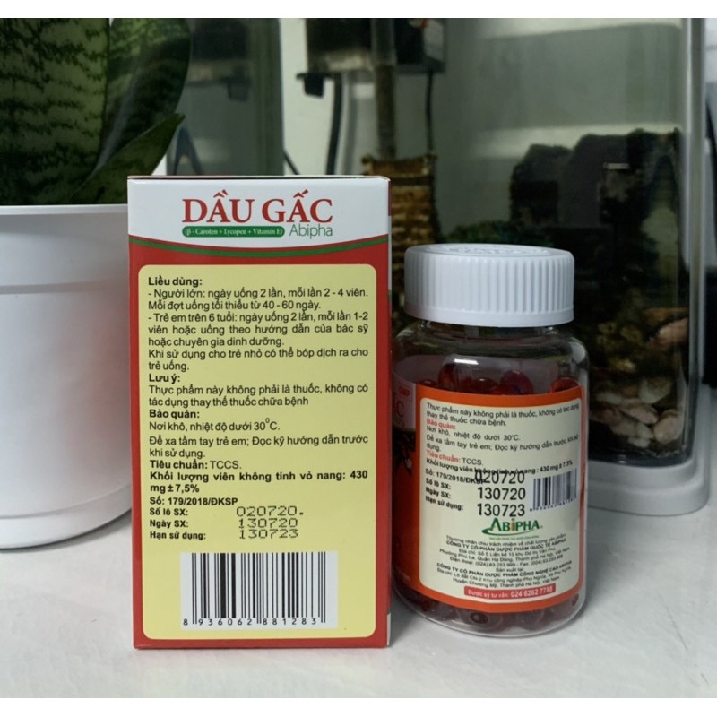 Dầu Gấc Abipha - Bổ Sung Vitamin A - Hỗ Trợ Cho Người Thị Lực Kém Và Quáng Gà lọ 100 viên