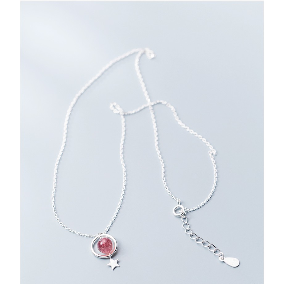 Dây chuyền bạc Ý s925 ngôi sao 5 cánh nhỏ tươi gắn đá dâu tây màu hồng D4233 - AROCH Jewelry