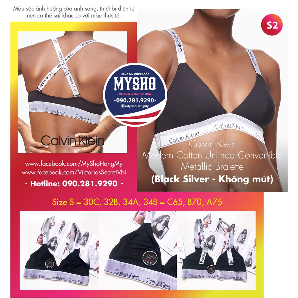 Áo bralette CK không mút, gài sau, trồng đầu - Calvin Klein USA