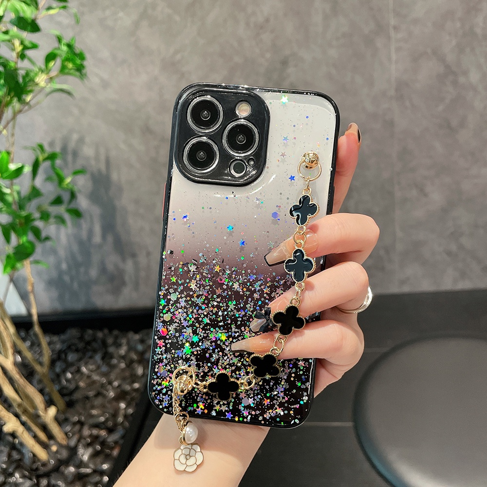Four Leaf Clover Soft Phone Case For iPhone 11 11 Pro 11 Pro Max iPhone 12 12 Pro 12 Pro Max iPhone 13 13 Pro 13 Pro Max 13 Mini Gradient Bling Glitter Star Cover
