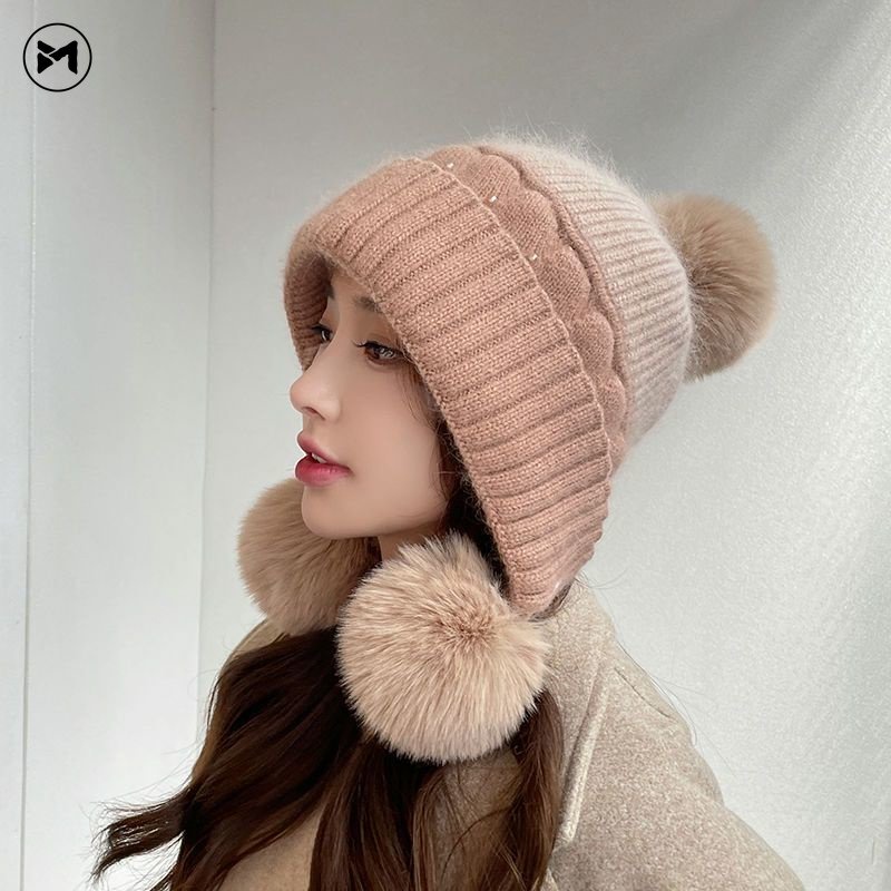Mũ Len Trùm Tai Giữ Ấm Mùa Đông Phong Cách Hàn Quốc Dễ Thương
