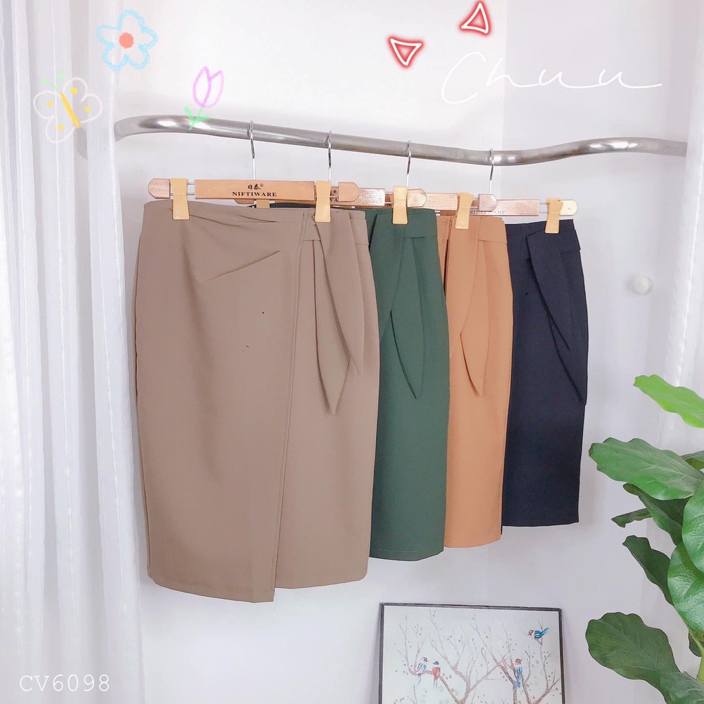Chân váy suông giấu bụng 2 vạt nhún eo tai thỏ CHUU CV6098