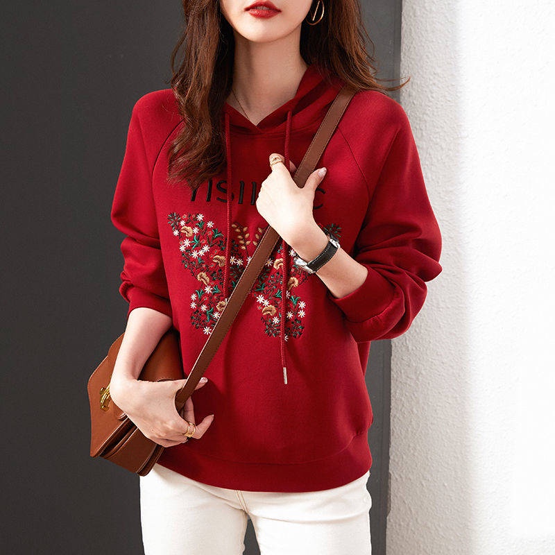 Áo hoodie cotton nguyên chất tay dài dáng rộng thời trang xuân thu mới cho nữ size lớn 2021