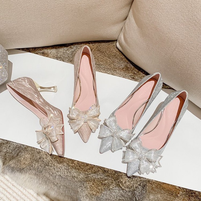 Giày Cao Gót Đính Nơ Pha Lê Thời Trang Hàn Quốc 2022