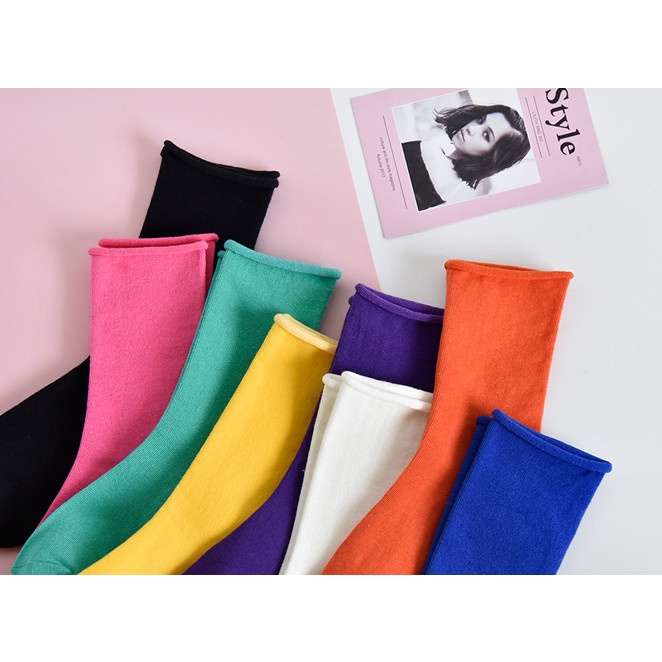 Vớ Tất cotton cổ nhún đủ màu phong cách Hàn Quốc, trẻ trung, năng động.