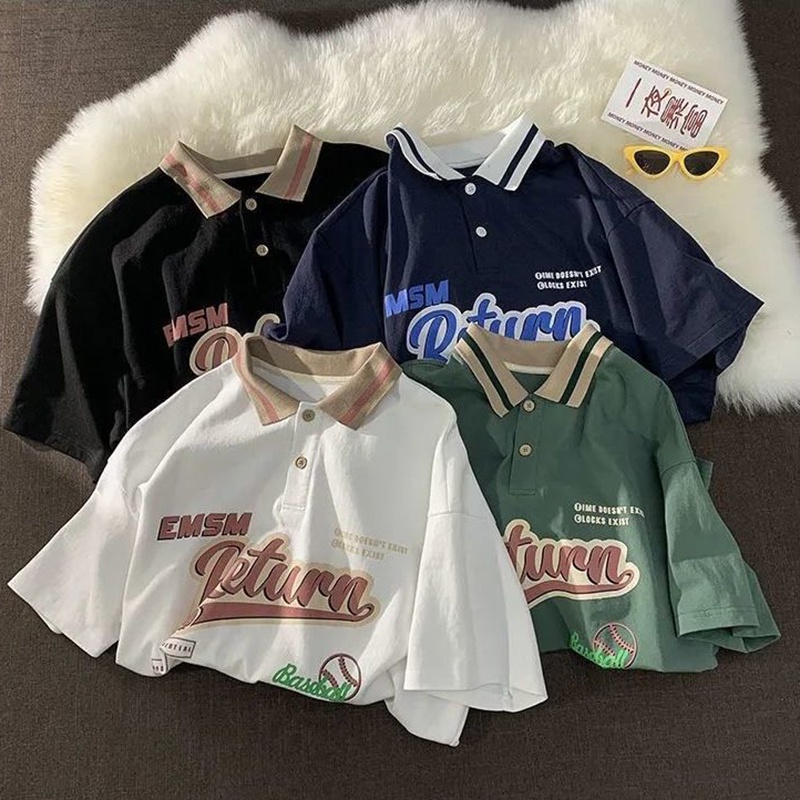 IELGY Áo thun polo tay ngắn phong cách thời trang retro dành cho nữ